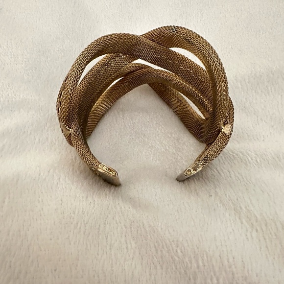 Vintage Gold Tone Mesh And Rhinestone Braided Bracelet - Picture 3 of 11